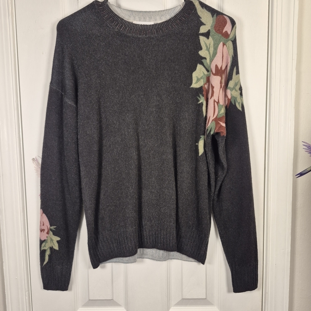 27 Miles Malibu 100% Cashmere Floral Intarsia Sweater Size M